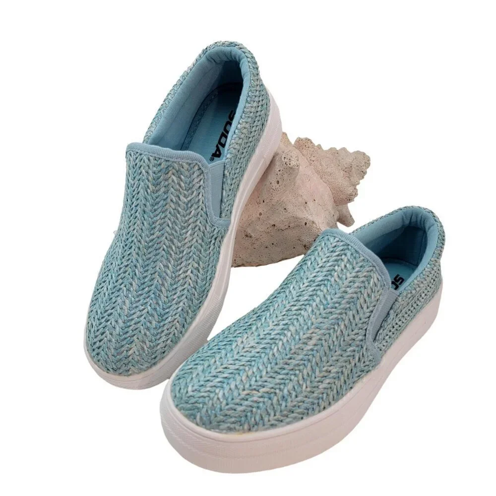 BUY ONE GET ONE FREE Soda Hike Slip-on  Fashion Sneaker  Blue Raffia - Size 7.5 - Picture 3 of 6